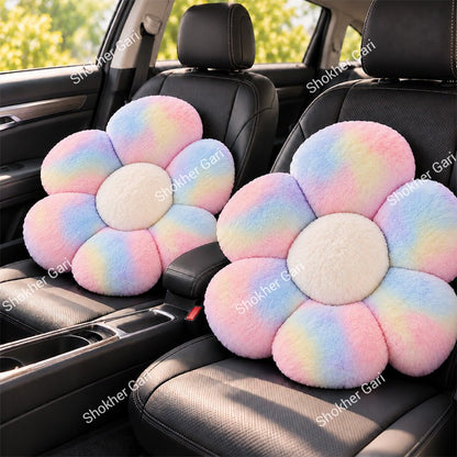 Car Plush Flower Seat Cushion Soft Fluffy Decorative Pillow 2Pcs Set
