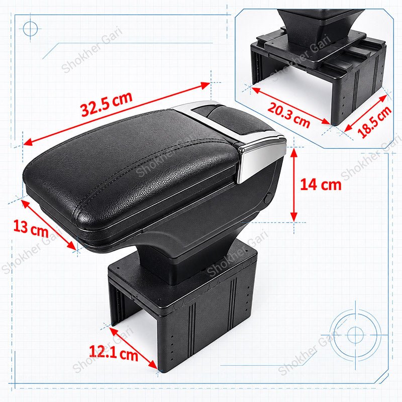 Armrest USB Console Box | Car Armrest Box with USB Charging Ports & Storage