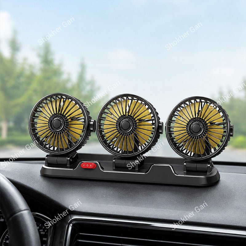 Three Headed Car Cooling Fan - 360 Degree Adjustable Car Cooling Electric Fan