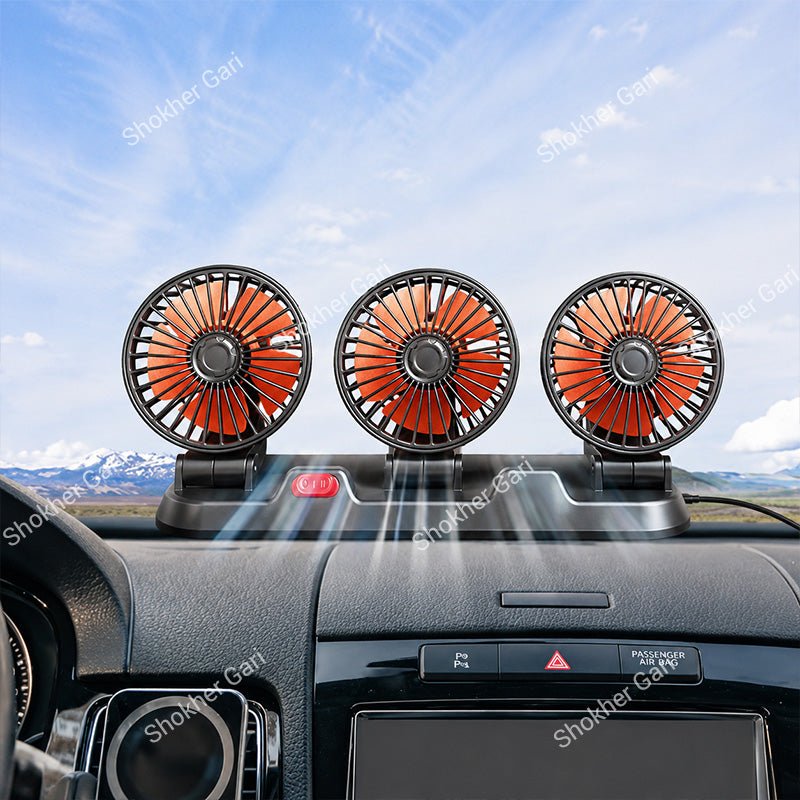 Three Headed Car Cooling Fan - 360 Degree Adjustable Car Cooling Electric Fan