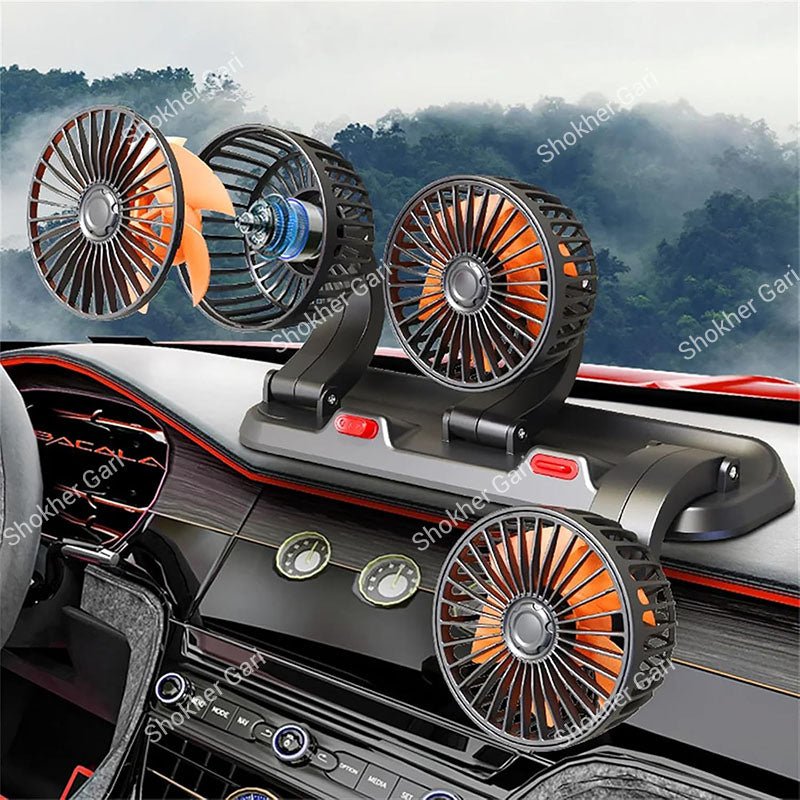 Three Headed Car Cooling Fan - 360 Degree Adjustable Car Cooling Electric Fan