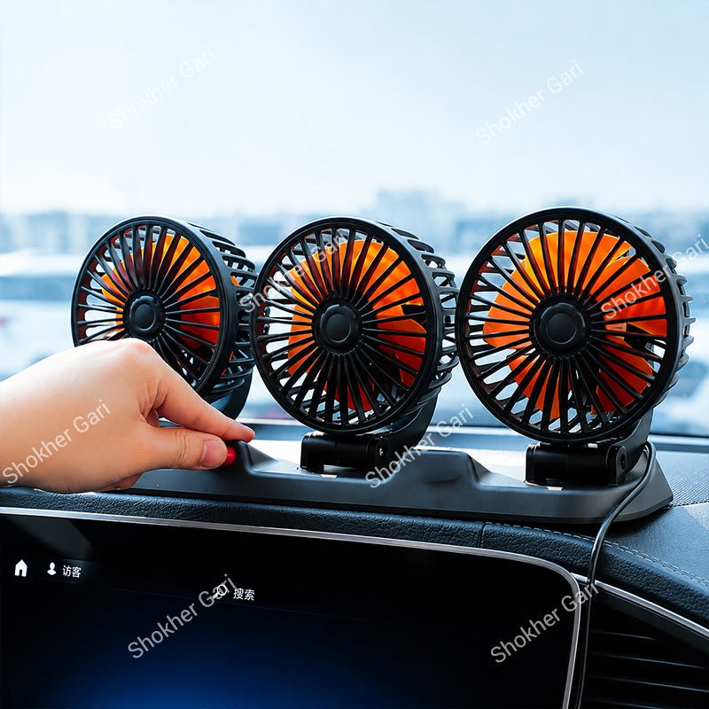 Three Headed Car Cooling Fan - 360 Degree Adjustable Car Cooling Electric Fan