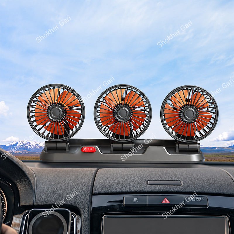 Three Headed Car Cooling Fan - 360 Degree Adjustable Car Cooling Electric Fan