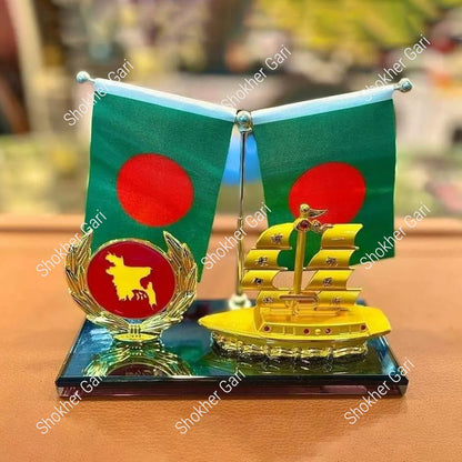 Car Dashboard Boat Showpiece With Bangladesh Flag &amp; Map