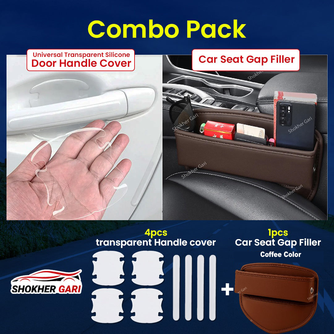 Combo -2 , Seat Gap filler 1pcs &amp; 4pcs transparent Handle cover - Coffee image