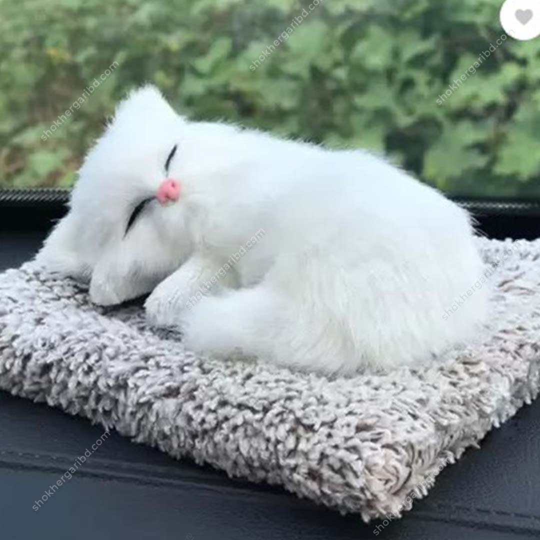 Sleeping Cute Cat for Car Dashboard - White image