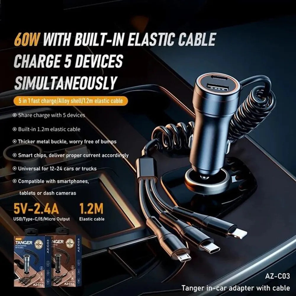 TANGER 60 W Car Charger Adapter With Cable High-Speed Charging image 1