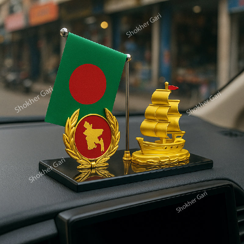 Car Dashboard Boat Showpiece With Bangladesh Flag &amp; Map image 1