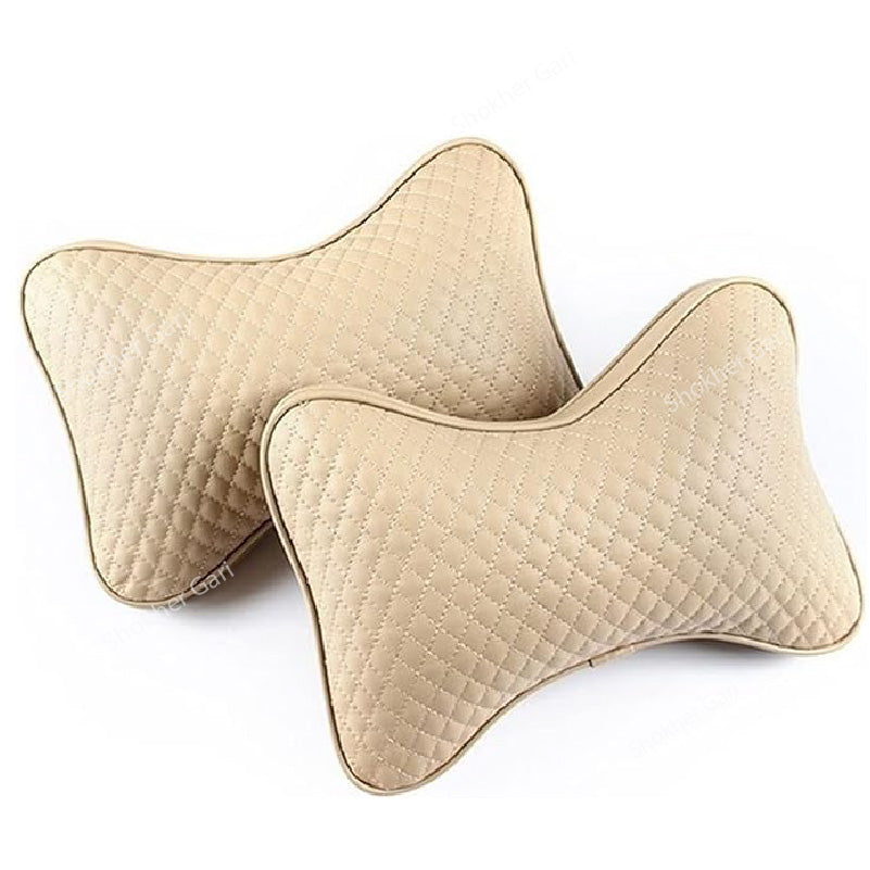 Artificial Leather Neck Pillow- 2 Pieces Set - Beige image