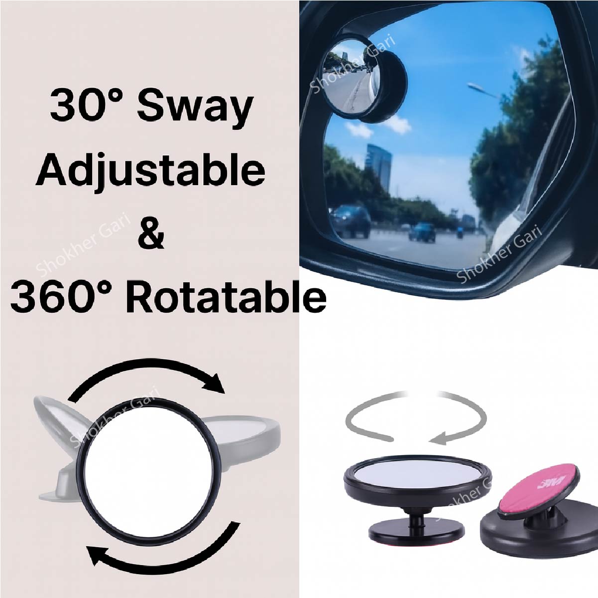 3R Blind spot mirror-Side mirror extension for driving safety 2pcs set image 1