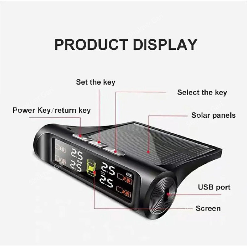 Big Nozzle Solar Power TPMS Car Tire Tyre Air Pressure meter Gauge image 3
