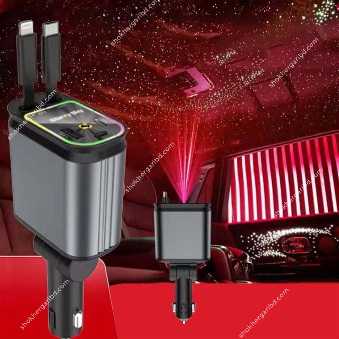 Car Roof Starlight 4 In 1 Retractable 66w Car Charger Dual Type-C Fast Adapter image 1