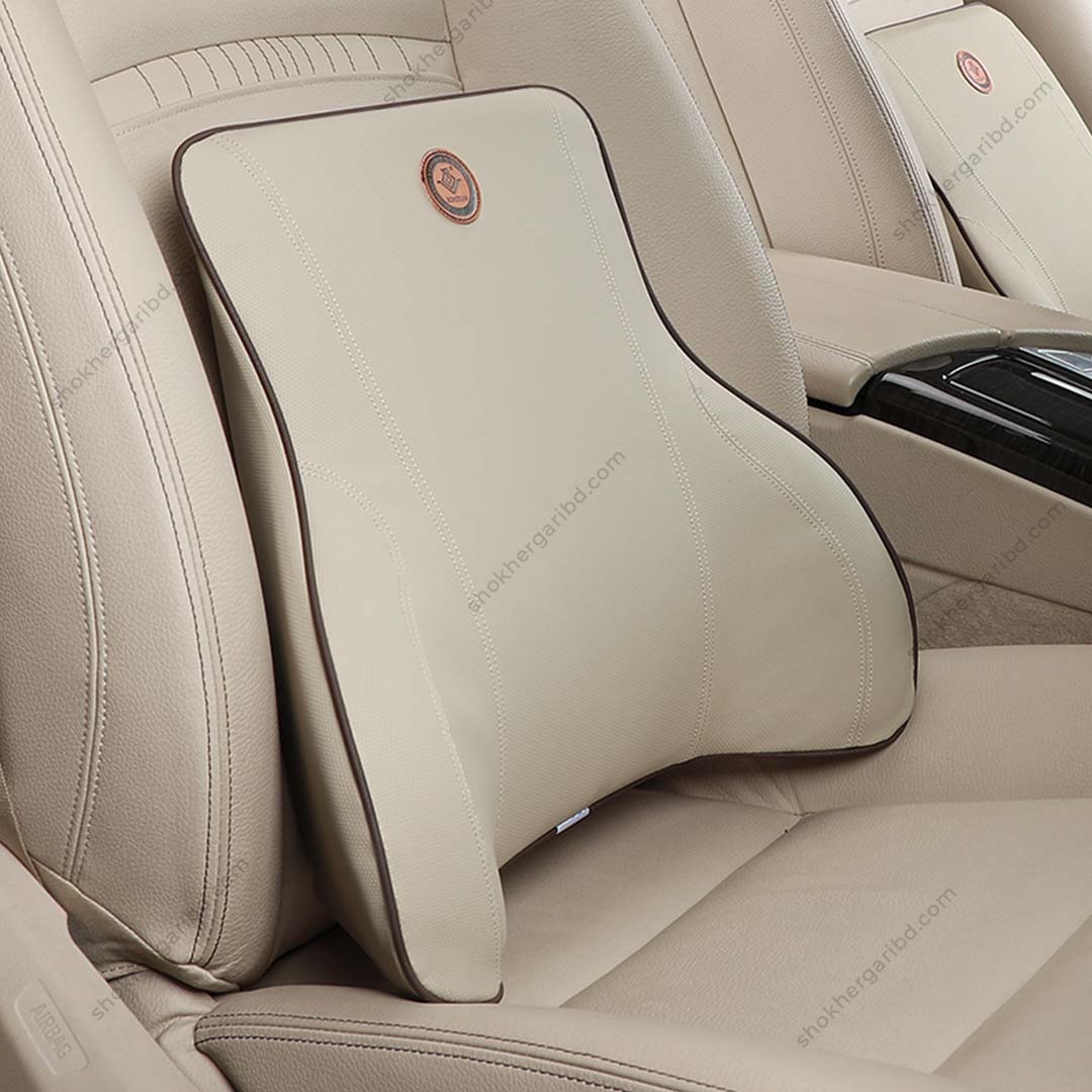 Premium Car Memory Foam Artificial Leather Lumbar Support - Beige image