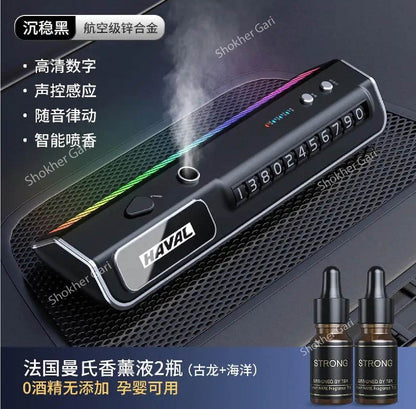 Multifunctional Itelligent Spray Diffuser Car Fragrance Car Liscence Plate Number With Colorful Ambient Light - Black image