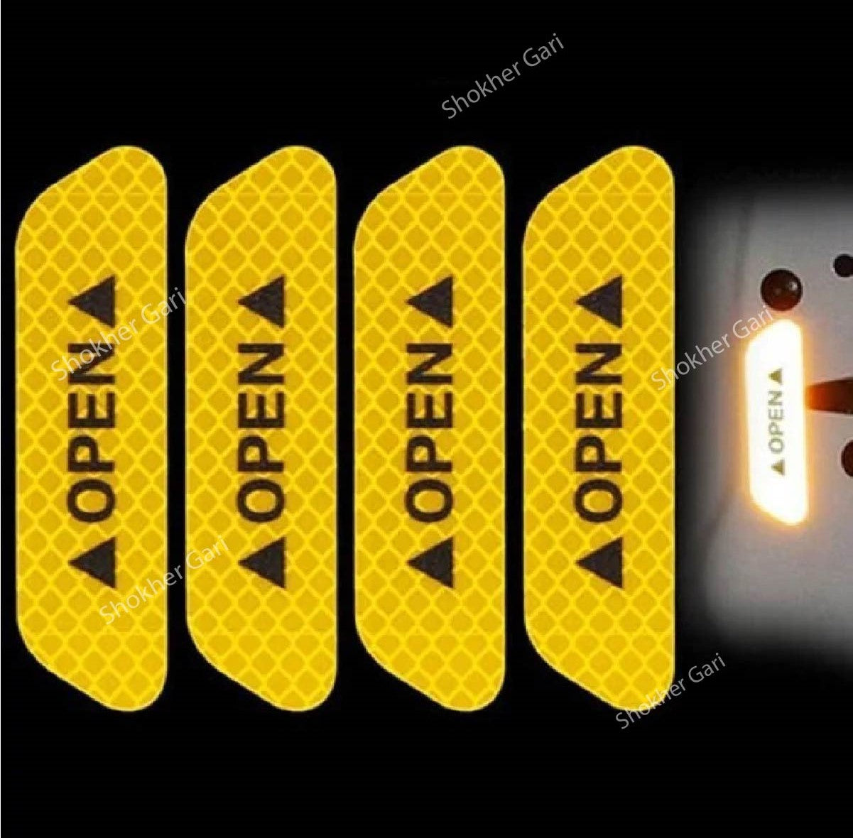 4Pcs Car Door Stickers Safety Warning Mark OPEN image 3