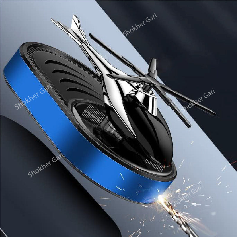 Solar Powered Helicopter style Perfume For Car Dashboard - Blue image
