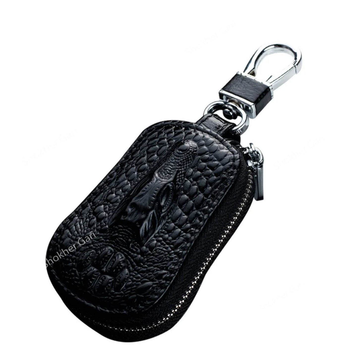 Crocodile Leather Key Holder - Black image