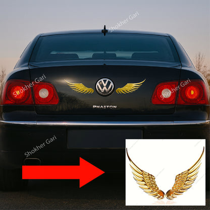 Car 3D Metal Angel Wing Stickers 2pcs - Golden image