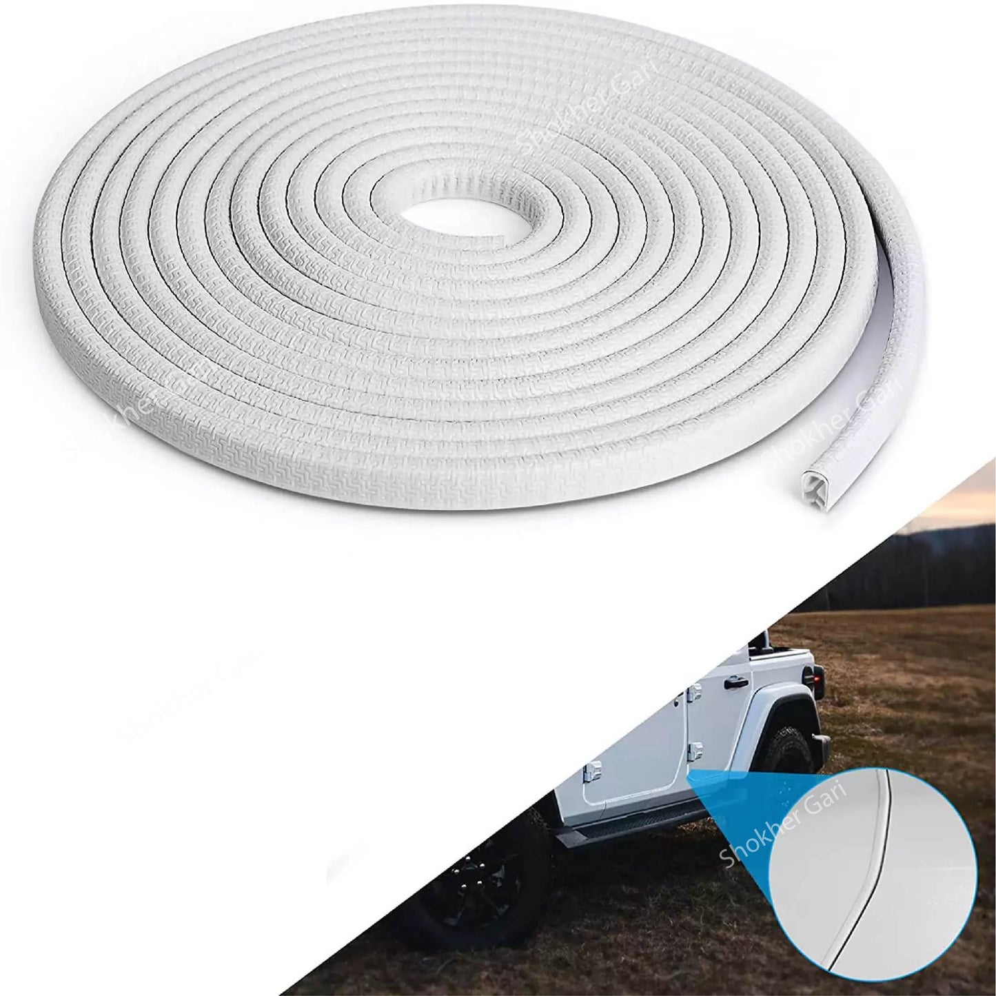 Car Door Guard Shield - Strong Anti-Scratch Door Edge Guard- 5 Colours Bumper Door Edge Protector for 4 Door 17 Feet / 5 Metre - White image