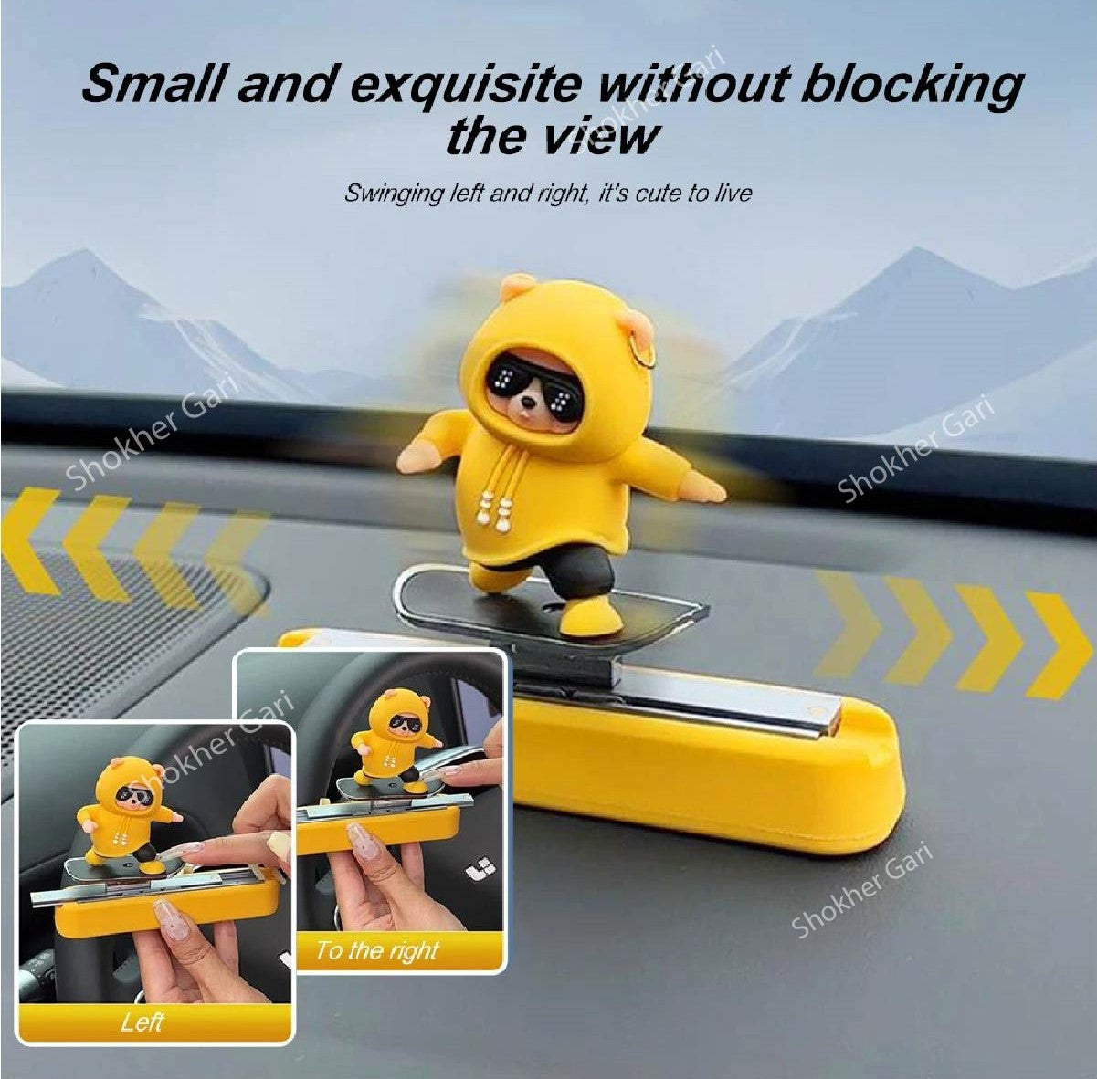Bear Skateboard Car Dashboard Showpiece Magnetic Parking - Yellow image