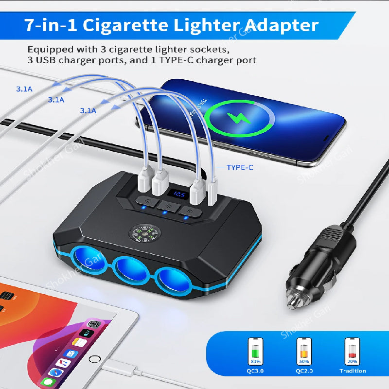Anchtek 120W Car Cigarette Lighter Adapter USB Fast Charger image 1
