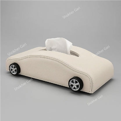 Leather Car Shape Tissue Box - Beige image