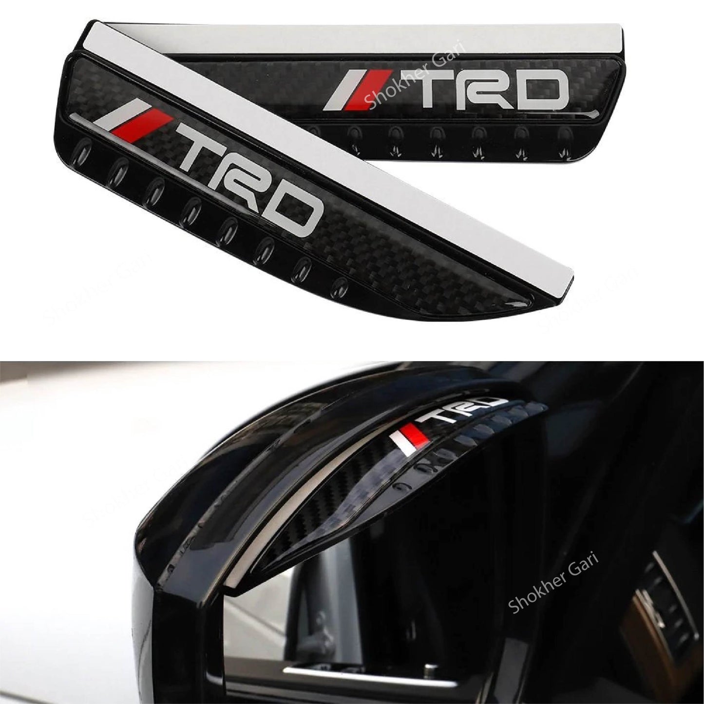 TRD Carbon Fiber Rear View Side Mirror Rain Guard 2 Pieces Set image 2