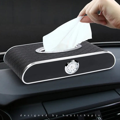 Check Design Car Tissue Box with clock - Black image
