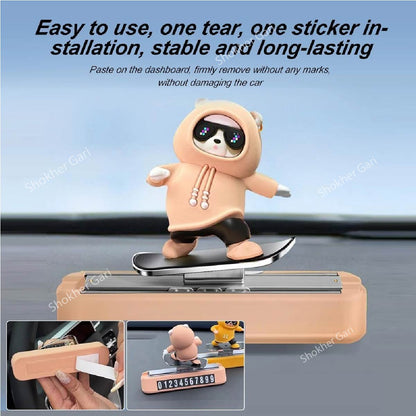 Bear Skateboard Car Dashboard Showpiece Magnetic Parking - Peach image