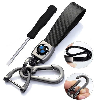 1Pcs Carbon Fiber Car Branded Keyring Artificial Leather - BMW image
