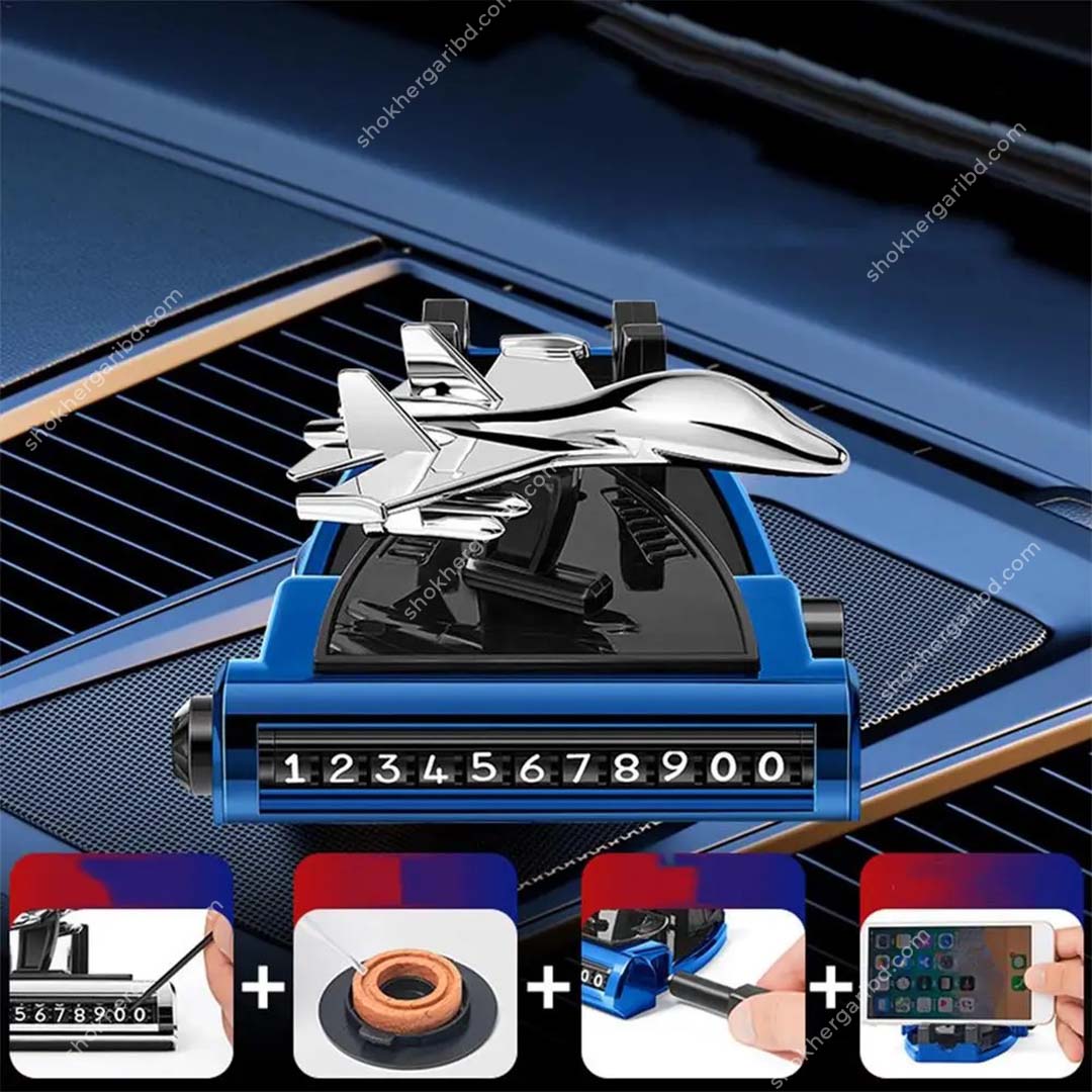 4 in 1 Airplane Shape, Car Air Freshener,  Phone Holder , Parking License Plate Safety image 1