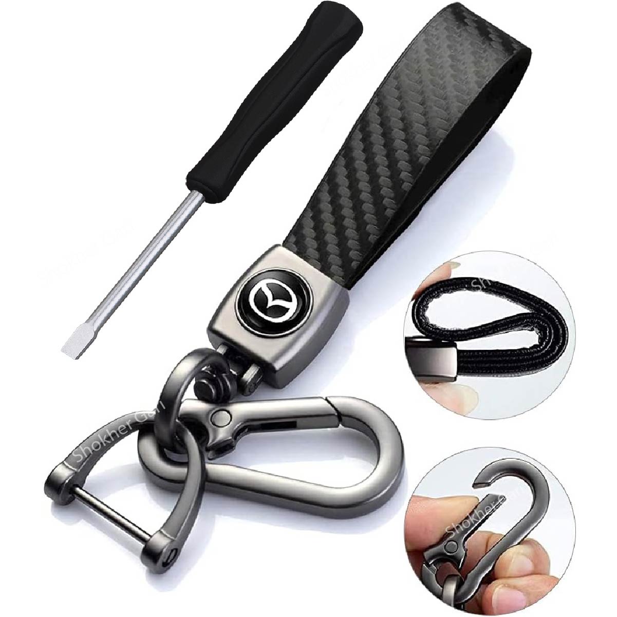 1Pcs Carbon Fiber Car Branded Keyring Artificial Leather - Mazda image