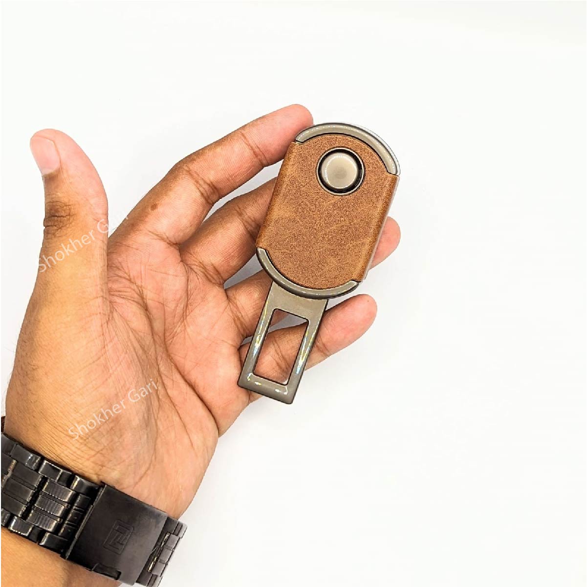 1pcs Brown PU Leather 2 IN 1 Seat Belt Clip image 1