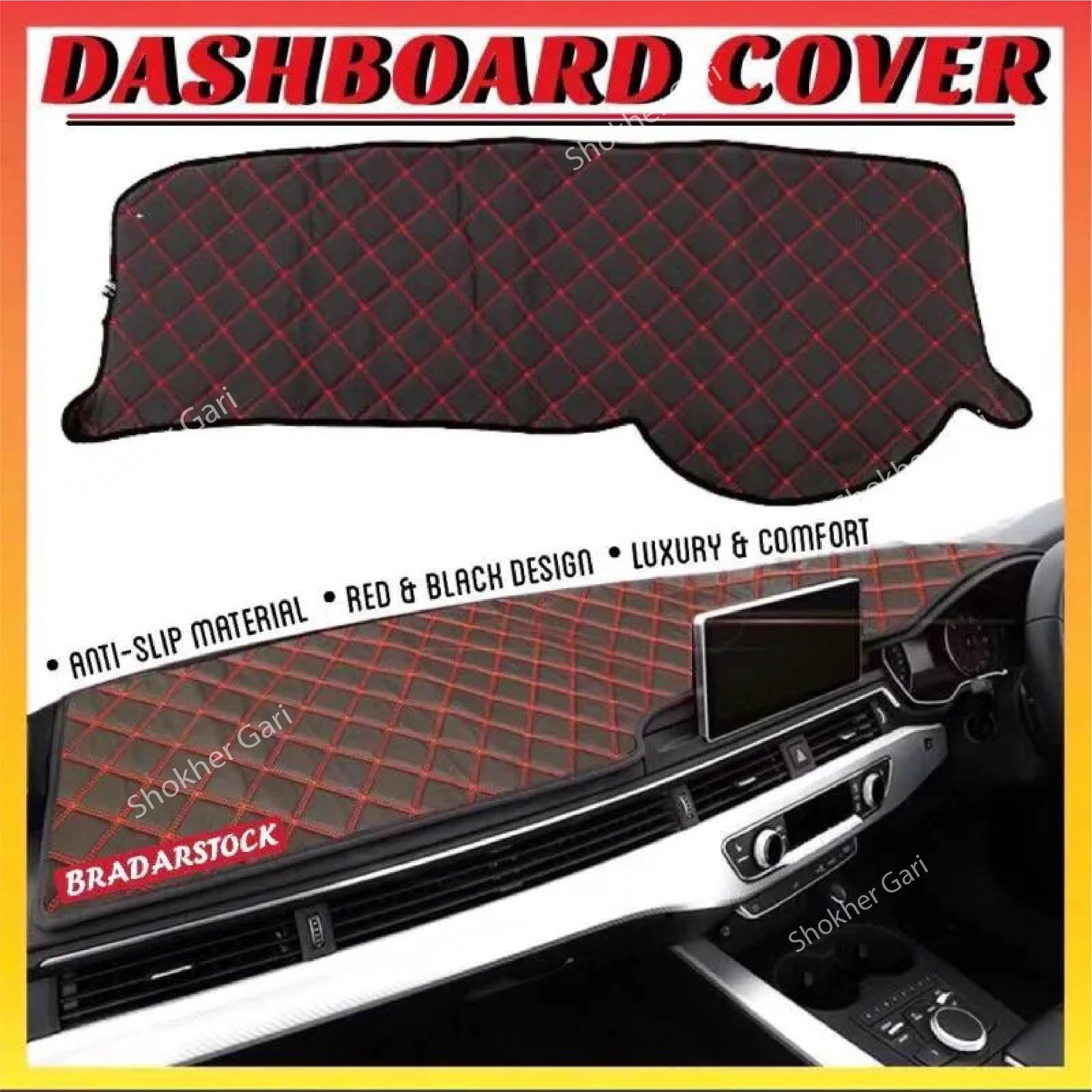 M/Y Anti Slip 5D Car Dashboard Cover Red Check image 4