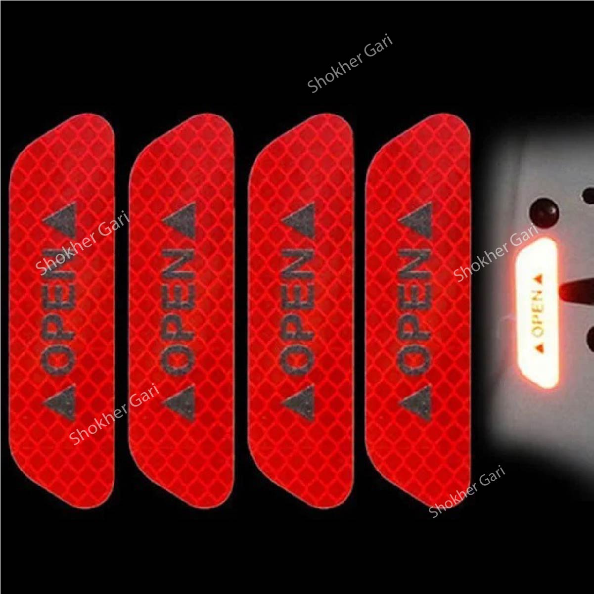 4Pcs Car Door Stickers Safety Warning Mark OPEN image 2