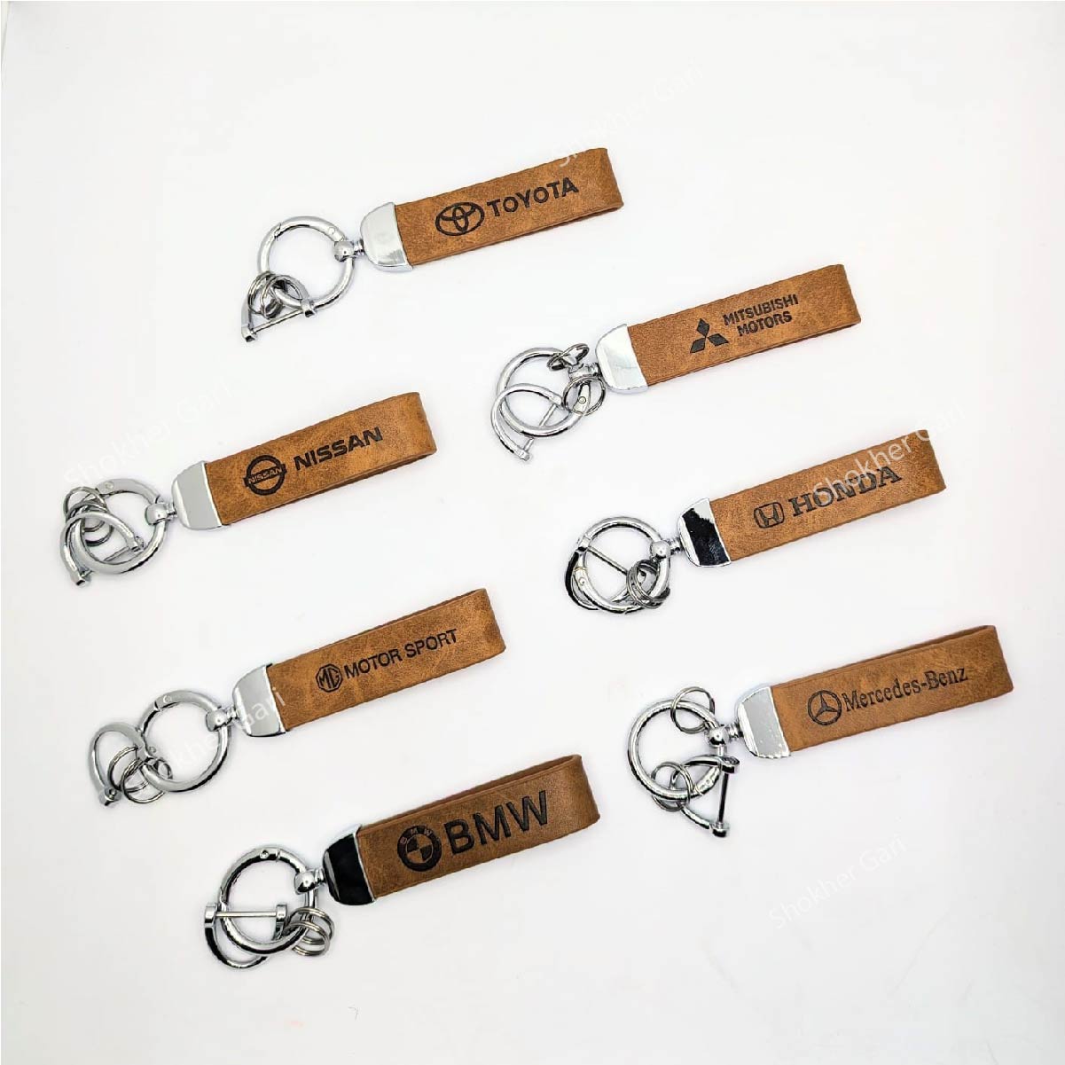 1pcs Brown PU Leather Keyring Premium image 5