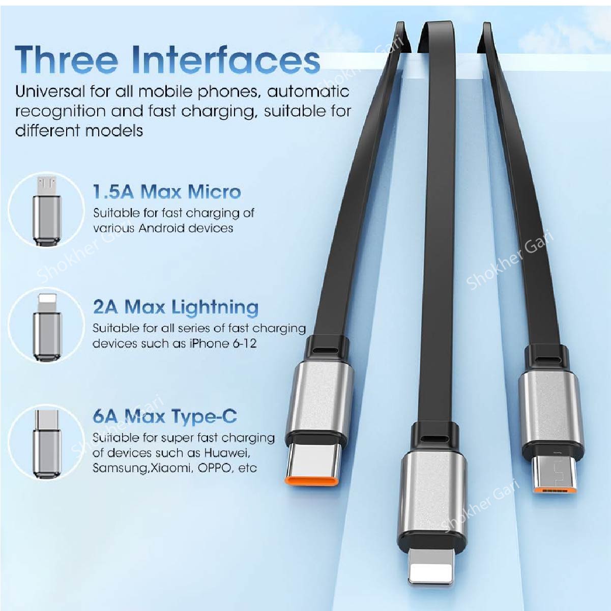 1 meter Cable Fast Charger Cord 3 in 1  image 1