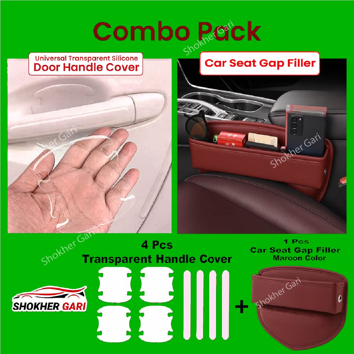 Combo -2 , Seat Gap filler 1pcs &amp; 4pcs transparent Handle cover - Maroon image