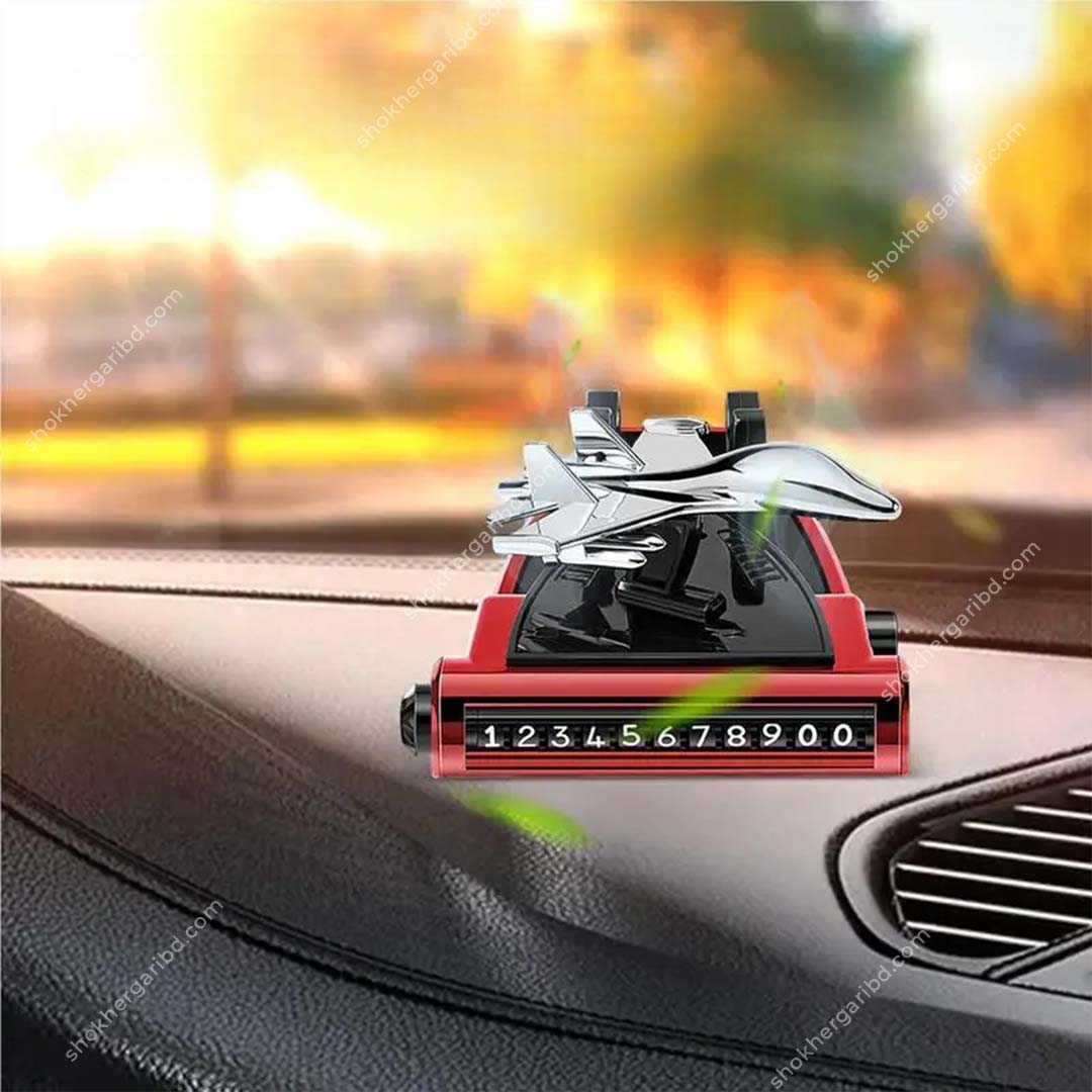 4 in 1 Airplane Shape, Car Air Freshener,  Phone Holder , Parking License Plate Safety - Red image