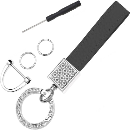 PU Leather Car Keychain with Glitter - White Stone image