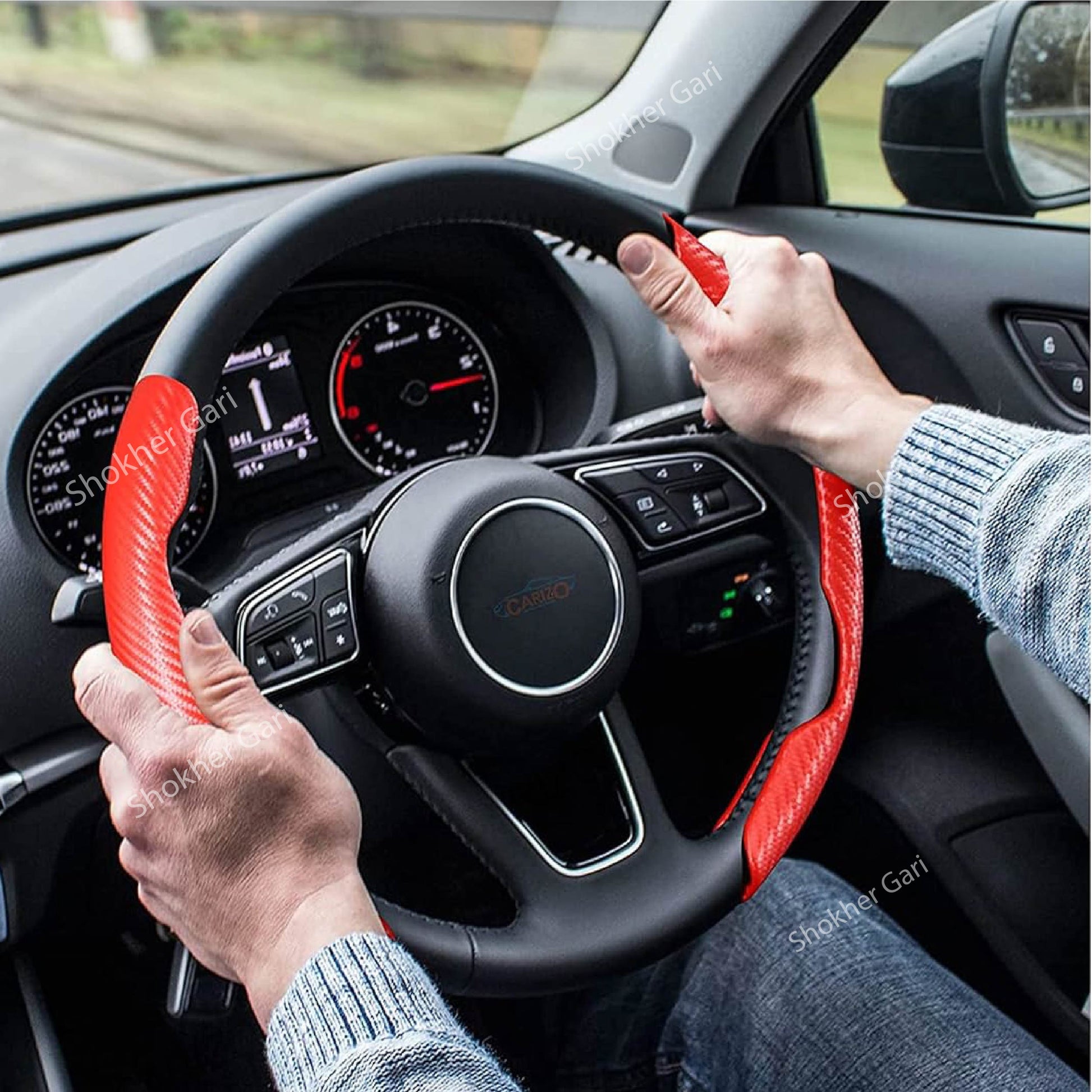 Carbon Fiber Car Half Steering Wheel Cover - Red image