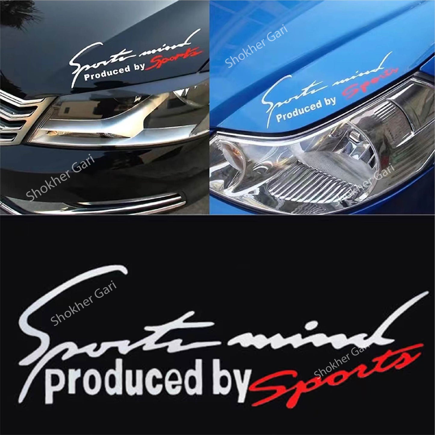 Car sports stickers - Car Bonnet Stickers 2 Colours (White &amp; Black) - White image