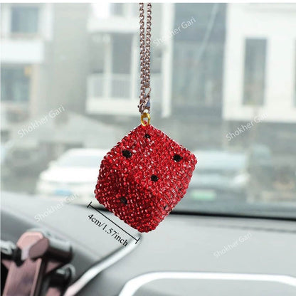 Stone Hanging Dice Car Showpiece For Mirro 1Pcs - Red image