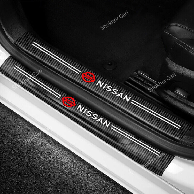 Carbon Fiber Car Door Sill Sticker Protector 4pcs Set - Nissan image