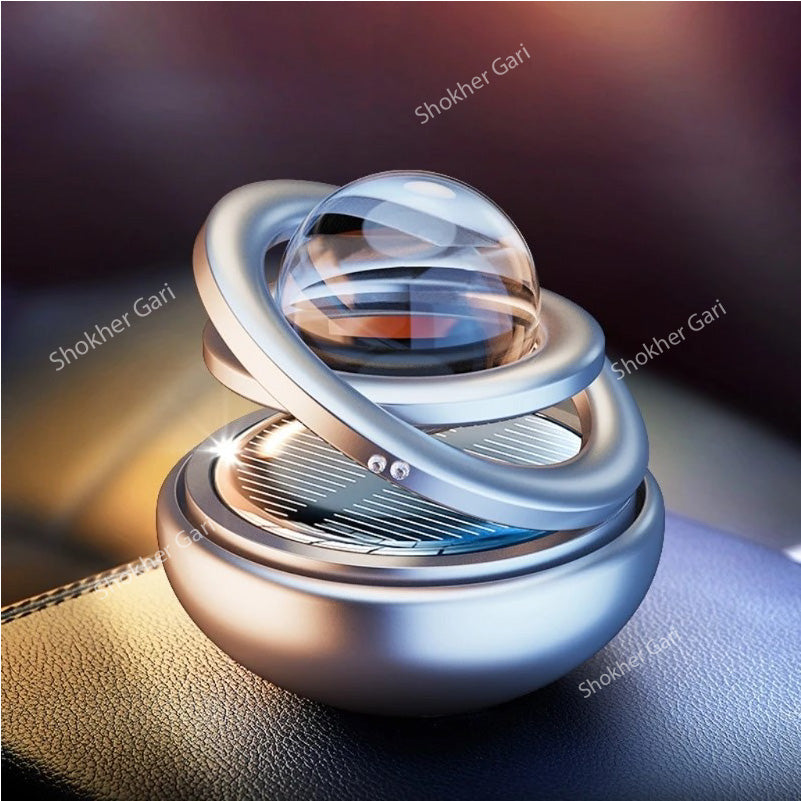 Double Ring Solar Car Perfume with Ball- Showpiece and Perfume - Silver image