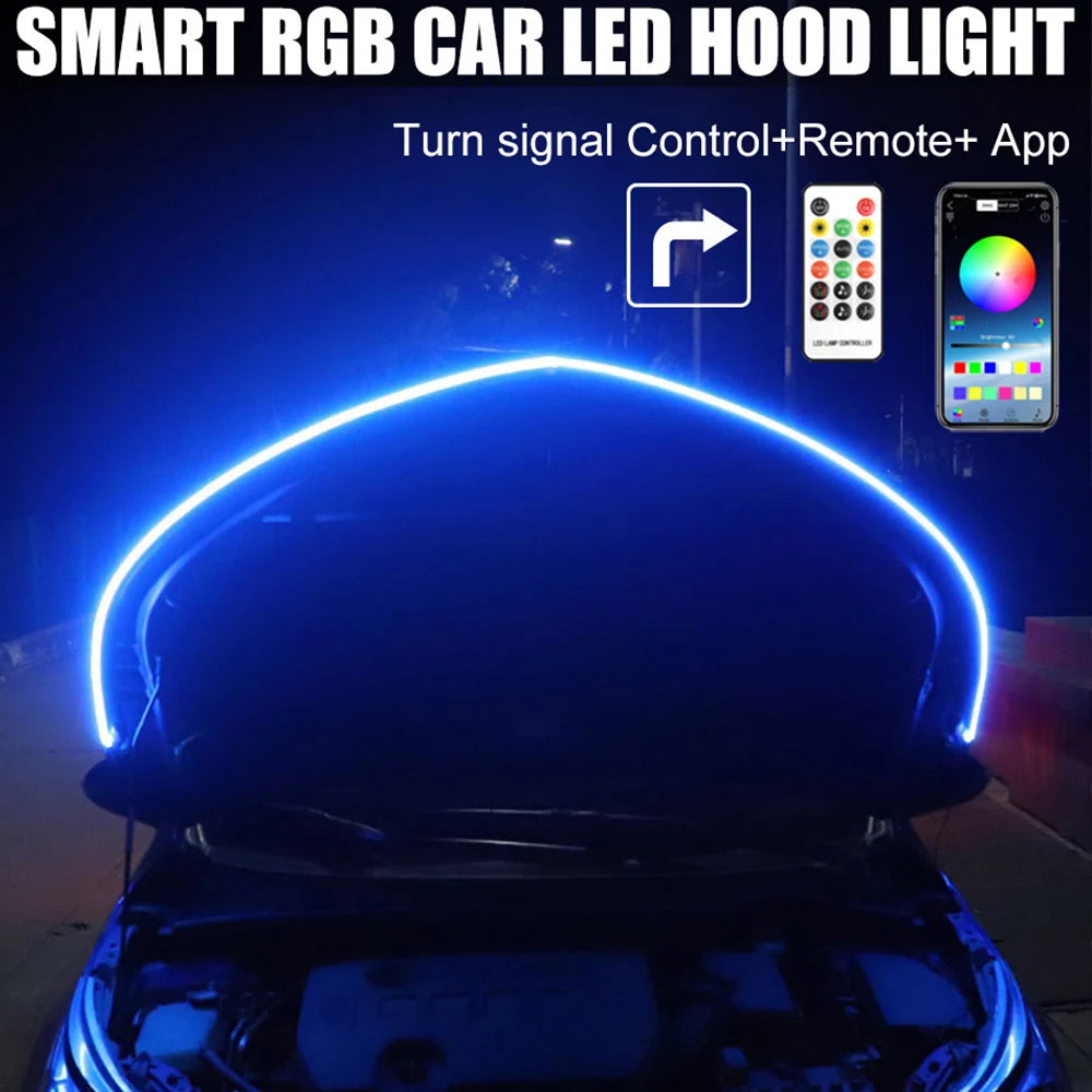 RGB Flowing Styling Car Hood Light LED Strip light - Remote And App Controlled image 3