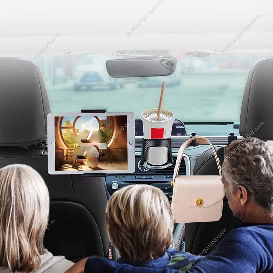 3-in-1  Car Headrest Pipe Cup Holder, Hook,Tablet image 0