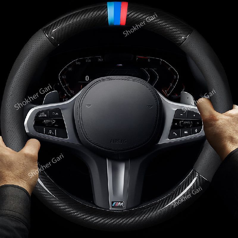 Car 3 Color Half Carbon Steering Wheel cover image 3