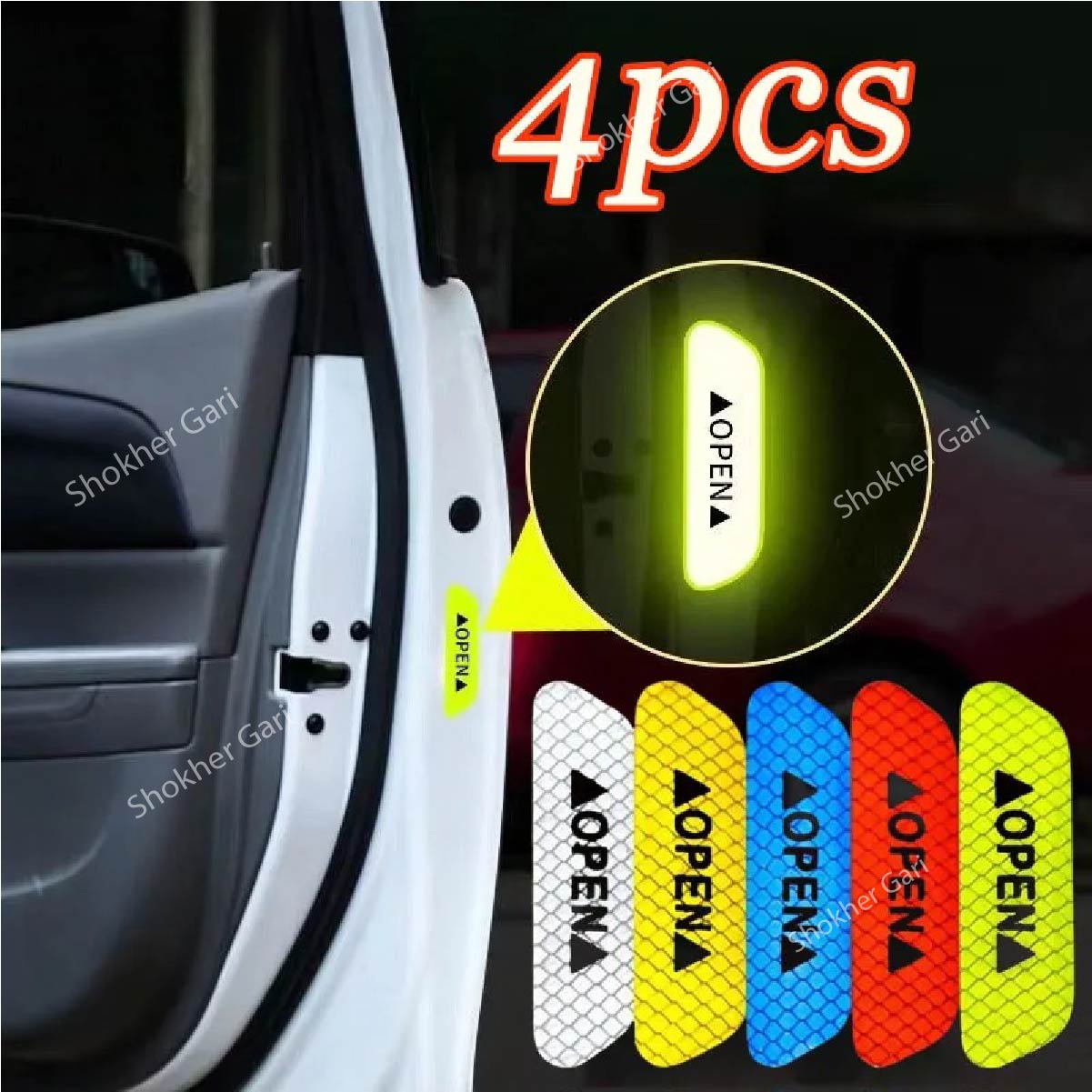 4Pcs Car Door Stickers Safety Warning Mark OPEN image 1