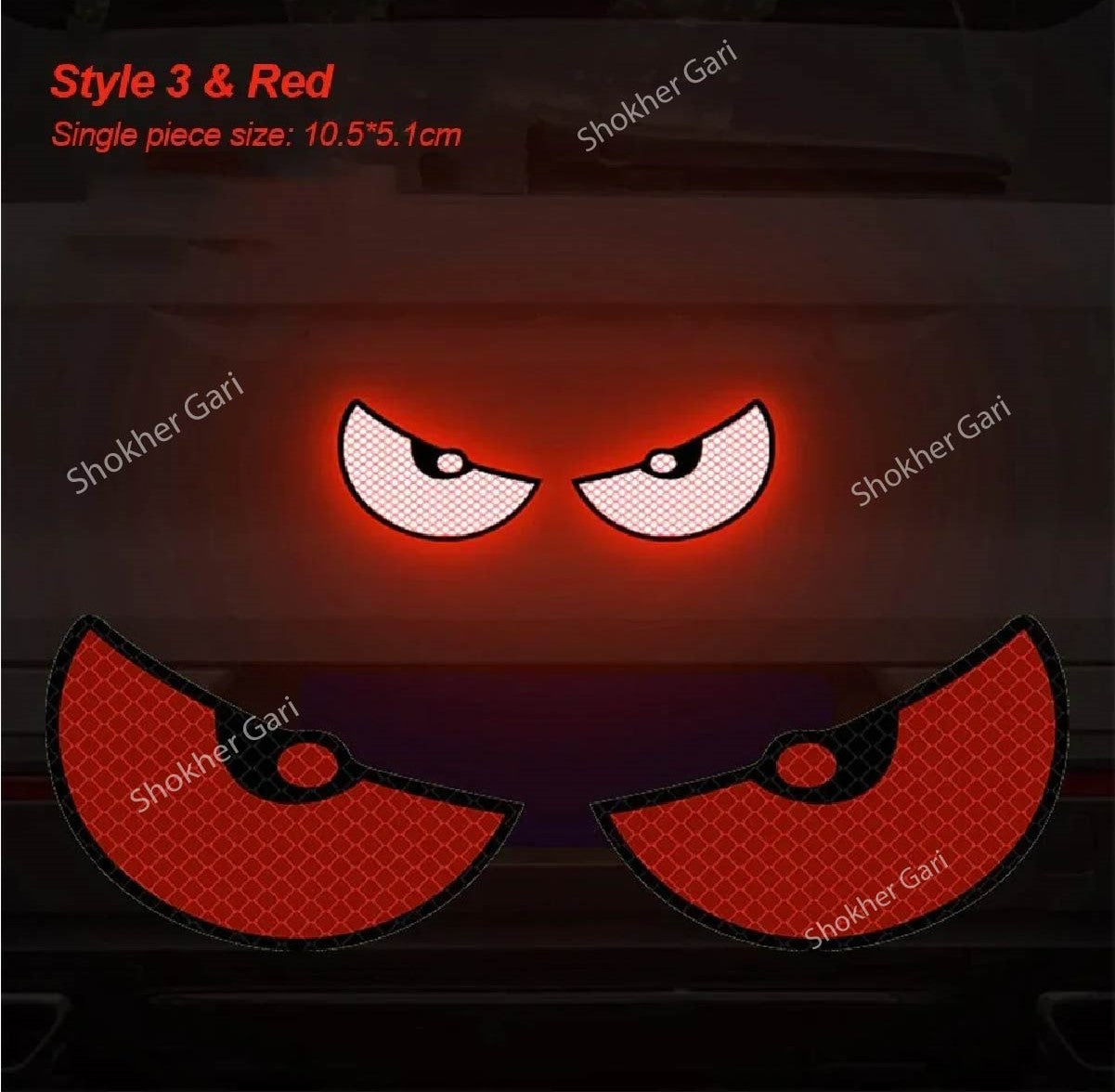 2Pcs Round Cat Eyes Pattern Night Reflective Sticker  - Red image